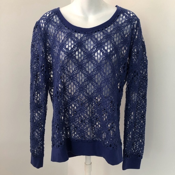 Wet Seal NWT Blue Open Lace Floral Top - Picture 2 of 6